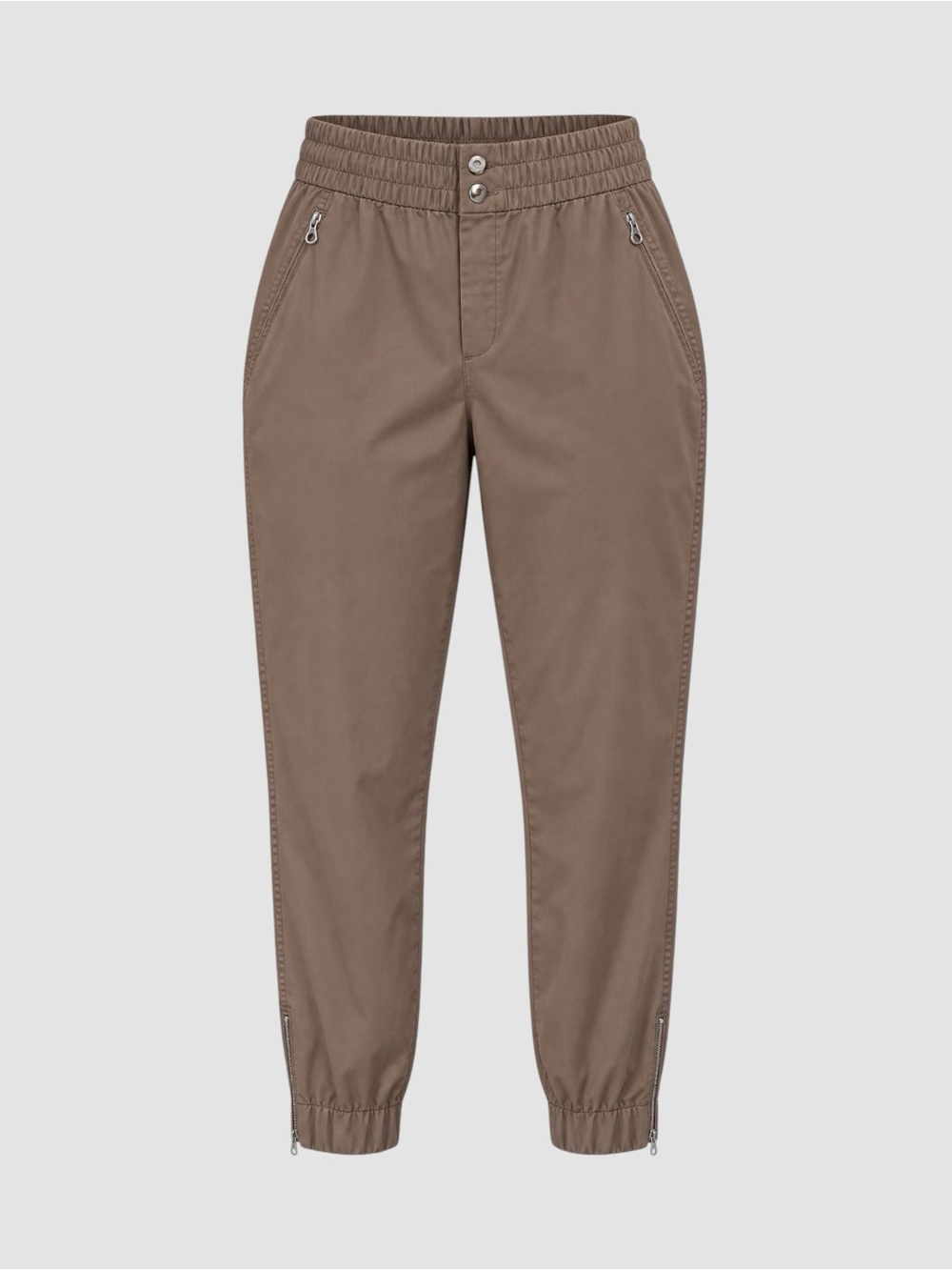VARLEY | Camino High Waist Zip-Hem Stretch Cotton Pants in Fossil, Size Medium